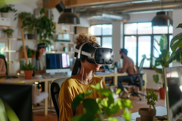 Un concepteur créatif immergé dans l'espace de travail de la réalité virtuelle