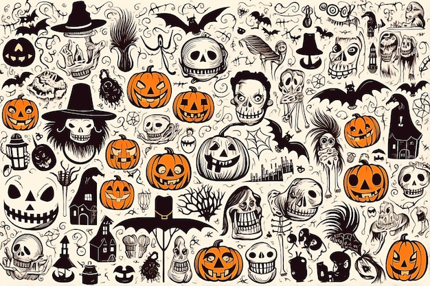Les concepteurs d'éléments d'Halloween définissent des éléments originaux isolés sur fond blanc