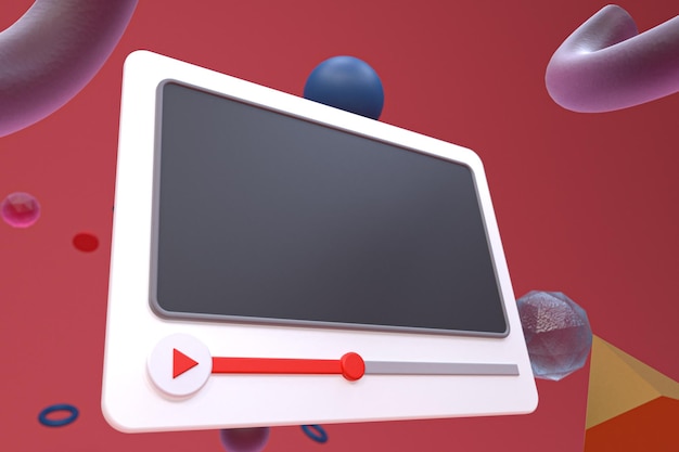 Conception 3d du lecteur vidéo Youtube ou interface du lecteur multimédia vidéo sur fond de géométrie abstraite