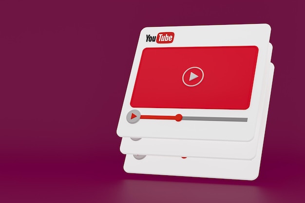 Conception 3d du lecteur vidéo Youtube ou interface du lecteur multimédia vidéo