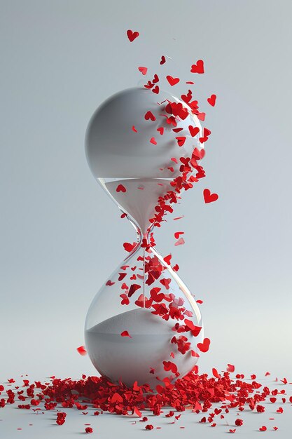 Une conception 3D propre d'un sablier blanc avec des particules rouges qui tombent lentement