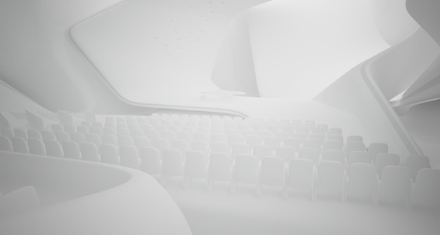 Conception abstraite conceptuelle de l'intérieur de la salle de concert et du piano à queue dans un style moderne 3D