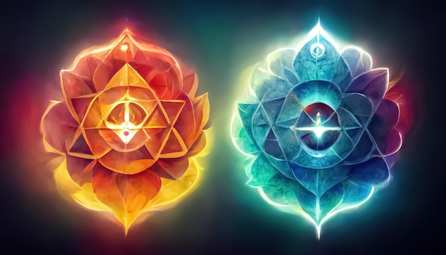 Conception abstraite de l'énergie puissante du chakra multicolore Illustration 3D de la fleur du mandala Chakra