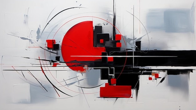 Conception abstraite futuriste Peinture technologique en noir, blanc et rouge
