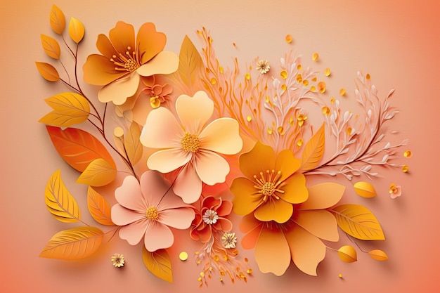 Conception abstraite avec des pétales de fleurs jaunes orange vif sur fond rose pastel créé avec g