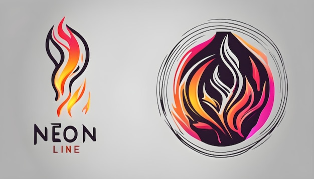 Conception abstraite de symbole de logo de feu de ligne de néon Icône de vecteur de flamme