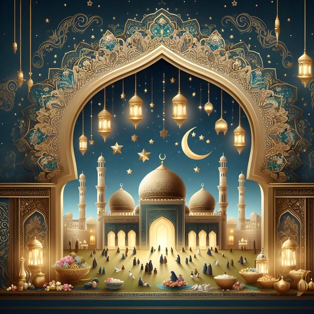 La conception de l'affiche de la carte de vœux d'Eid Mubarak