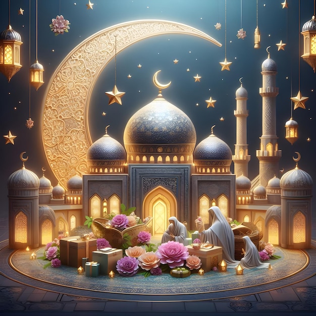 La conception de l'affiche de la carte de vœux d'Eid Mubarak