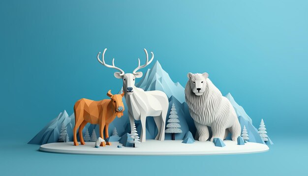 Conception d'affiche créative pour la journée mondiale des animaux en 3D minimale Rendu réaliste