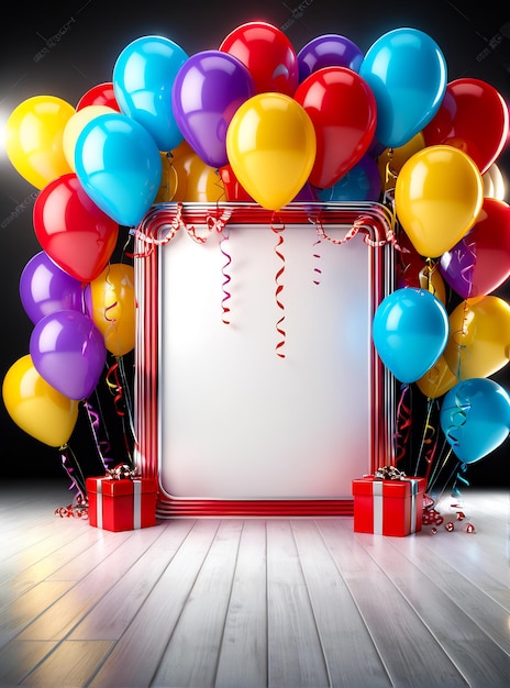 conception d'affiche de fête d'anniversaire bannière copyspace fond de fête ballons gâteau au champagne