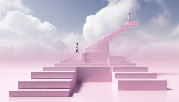 une conception d'affiche minimale en 3D mettant en vedette une série d'escaliers ascendants