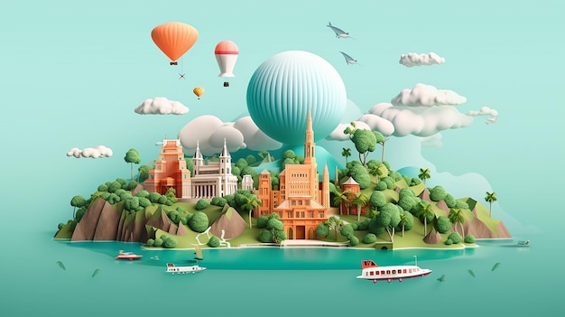 Conception d'une affiche minimale en 3D pour la Journée mondiale du tourisme