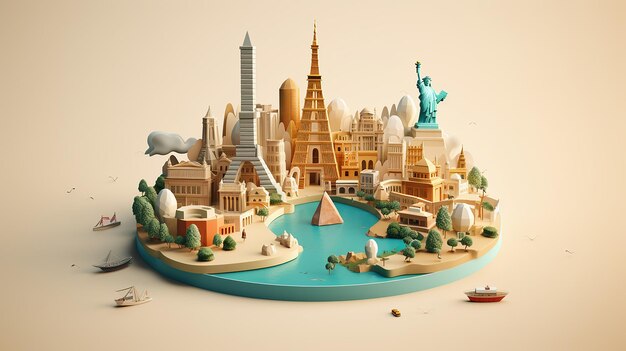 Conception d'une affiche minimale en 3D pour la Journée mondiale du tourisme