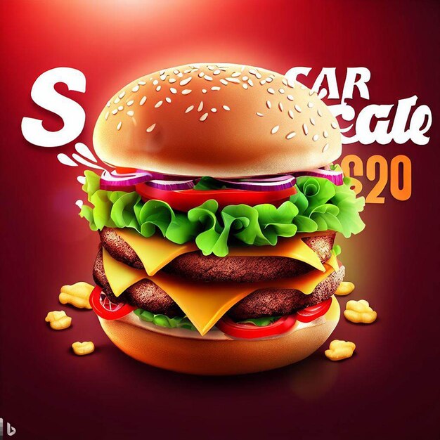 Conception d'affiche de vente de hamburgers et image gratuite avec un fond coloré