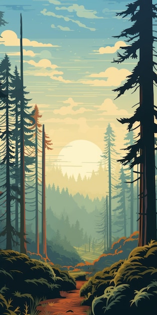 Conception d'affiche vintage du paysage des parcs nationaux et d'État de Redwood