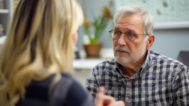 Conception à l'aide d'une photo de stock d'un patient en conversation