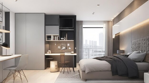 Conception d'appartement studio moderne avec chambre et espace de vie