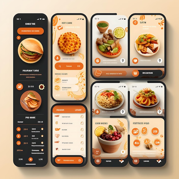 Conception d'applications mobiles de conception d'applications de livraison de nourriture et de boissons Mise en page créative dynamique et attrayante