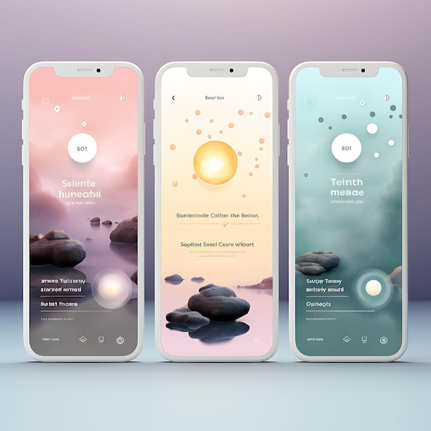 Conception d'applications mobiles de conception d'applications de méditation pour la santé et le bien-être Thème apaisant Wi Mise en page créative