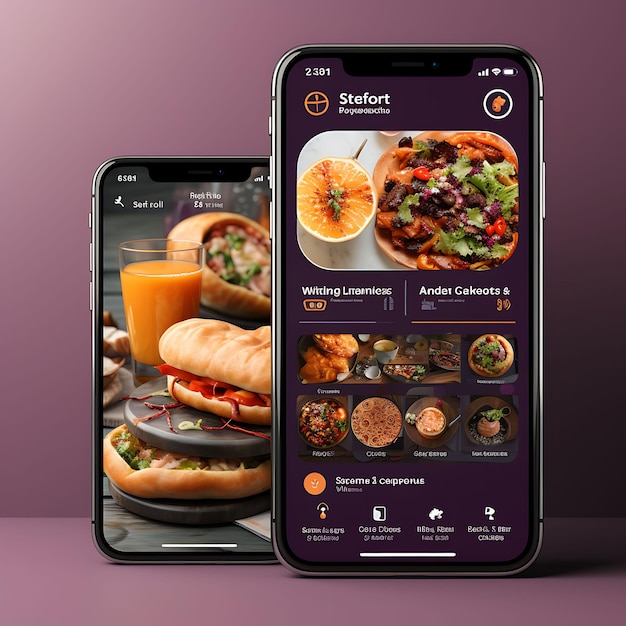 Conception d'applications mobiles de conception d'applications de restaurant de livraison de nourriture Thème dynamique avec une mise en page créative audacieuse