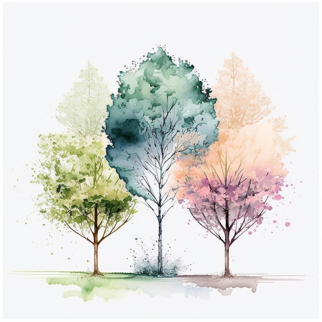 Conception d'arbres saisonniers à l'aquarelle