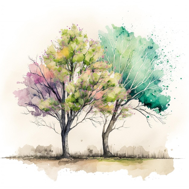 Conception d'arbres saisonniers à l'aquarelle