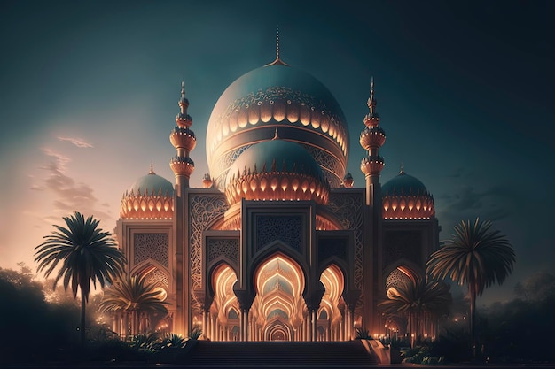 Photo conception architecturale étonnante de la mosquée musulmane ramadan generative ai