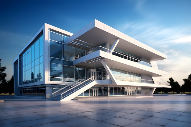 conception architecturale d'un immeuble de bureaux moderne avec un ciel bleu clair