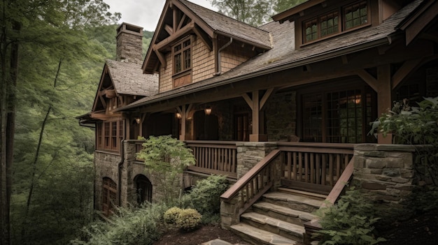 Conception d'architecture de maison dans le style Craftsman avec porche