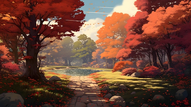 La conception d'arrière-plan d'automne Le fond d'écran de l'automne est brun doré dans le style manga d'anime