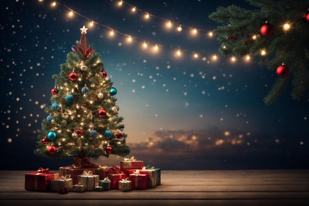 Photo la conception d'arrière-plan de noël avec un magnifique arbre de noël décoratif généré par ai