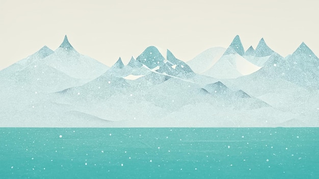 Conception d'art numérique de paysage minimal montagne et neige dans le style d'illustration contemporain de concept de saison d'hiver