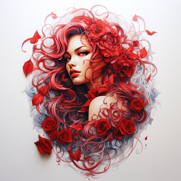 Conception artistique brillante d'un tatouage fantastique dessinant de la dentelle rouge avec des roses gothiques rouges