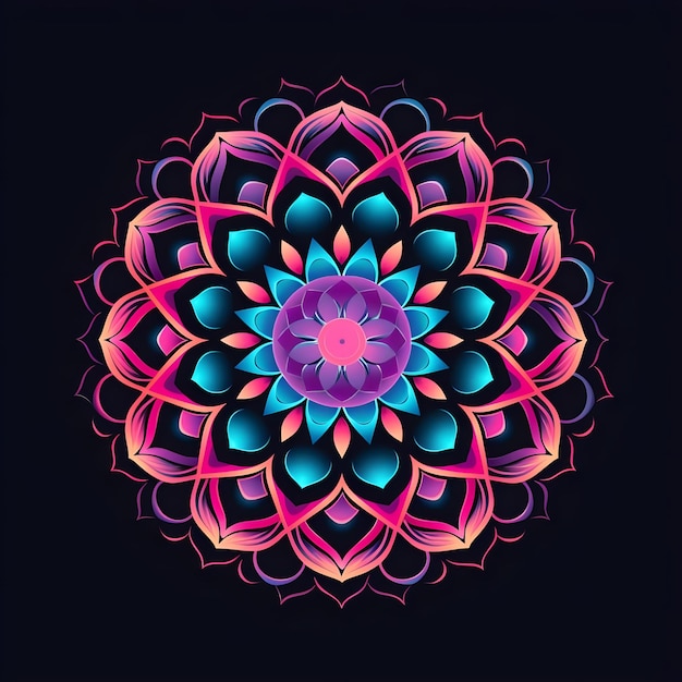 Conception artistique de mandala néon avec dégradé coloré