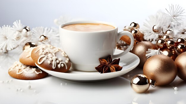 Conception artistique numérique du café de Noël, des biscuits au pain d'épice et une illustration de bonbons