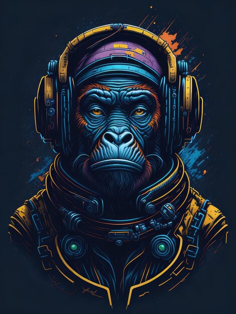 Conception artistique d'un singe portant un casque génératif d'IA