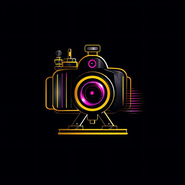 Conception au néon du logo de l'appareil photo avec bobine de film et trépied jaune chaud et profond P Clipart idée tatouage