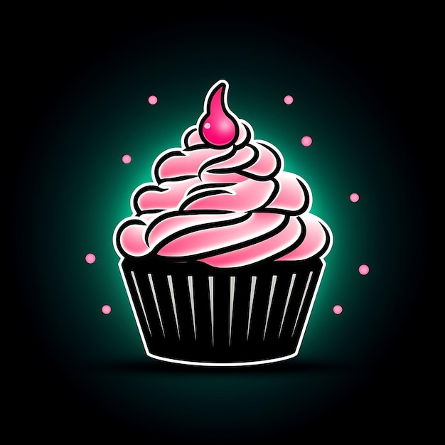 Conception au néon du logo de Cupcake avec des pépites et des cerises rose doux et menthe Clipart idée tatouage