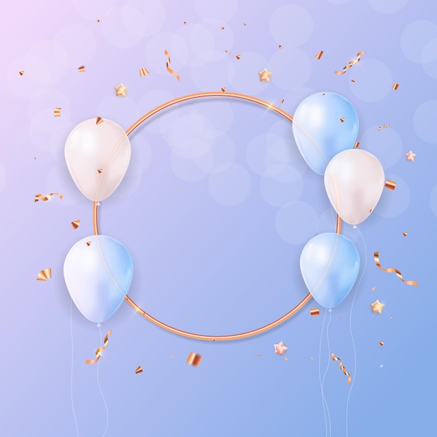 Conception de bannière de félicitations avec des ballons de confettis pour l'illustration de fond de vacances de fête