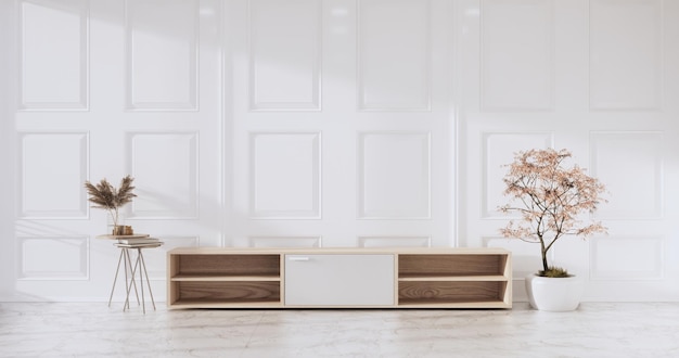 Conception en bois de l'armoire sur le rendu 3D de style moderne intérieur de la chambre blanche