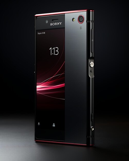 Conception d'une boîte Sony Xperia L5 avec une palette noire et bourgogne argentée