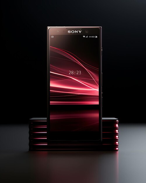 Photo conception d'une boîte sony xperia l6 avec une palette noire et bourgogne argentée