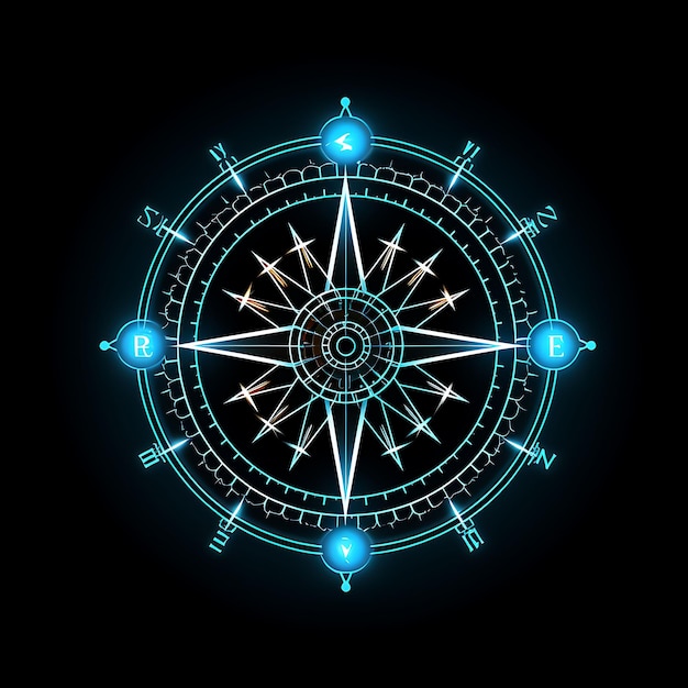 Conception de la boussole Rose bleu nautique lignes de néon circulaires décoration d'ancrage T-shirt Clipart conception de lueur