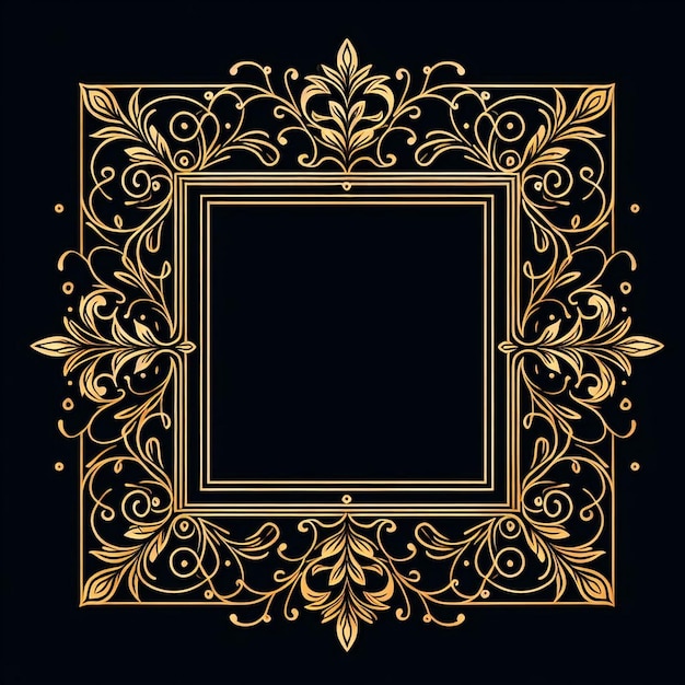 Conception d'un cadre floral doré avec un fond noir Design d'un framework floral avec un cadre doré