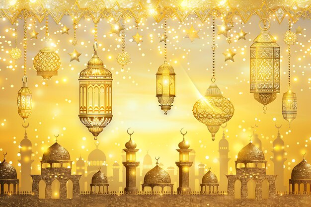 La conception de la carte décorative du ramadan d'or Kareem Eid Mubarak