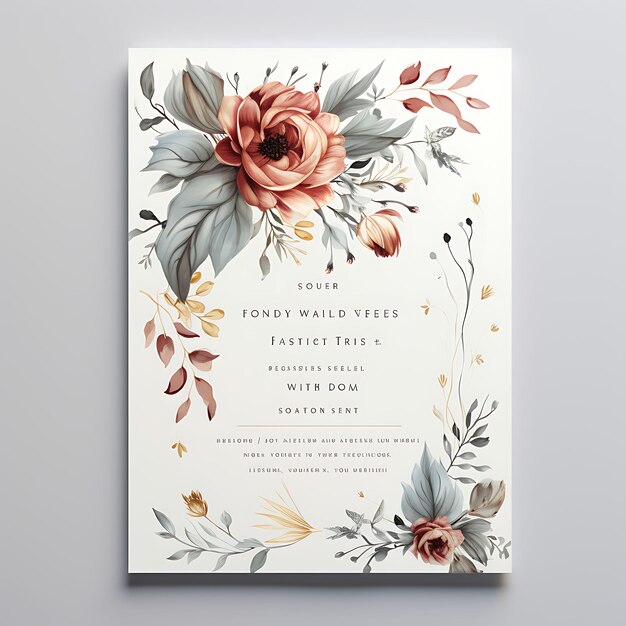 Conception d'une carte d'invitation de mariage moderne en calligraphie et en fleurs Rectan 2D Art Flat Clipart Type