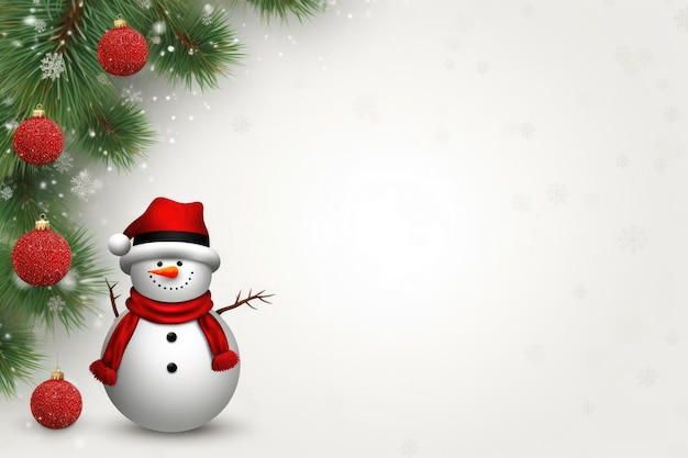 Conception de cartes de Noël avec bonhomme de neige et sapin avec boules de Noël rouges