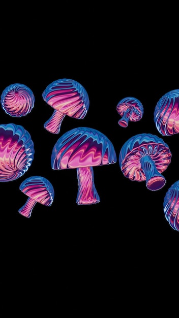 Cette conception de champignons holographiques 3D incarne un style rétro minimaliste avec des lignes élégantes