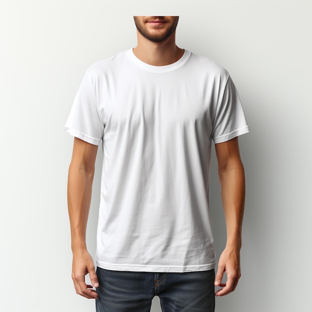 Conception de chemise et concept de personnes gros plan de jeune homme en t-shirt blanc vierge avant et arrière isolés
