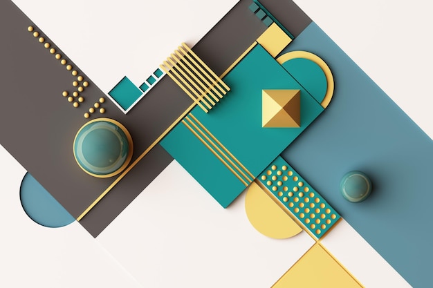 Conception avec composition de formes géométriques en tons jaune et vert illustration de rendu 3D